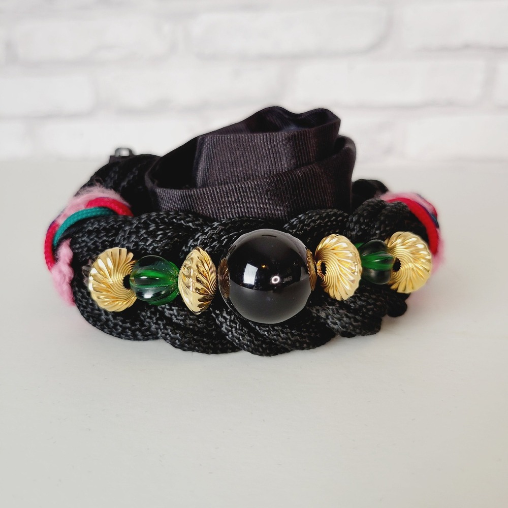 Vintage 80s Beaded Braided Belt Back Fasten Fits 27-36 inch Waistโ Boho Glam